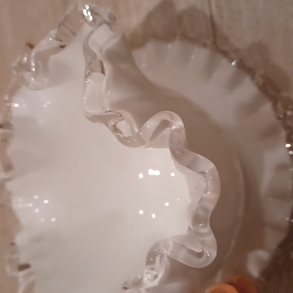 Vintage Ruffled Clear Milk Glass Bowl and Saucer - Picture 2 of 6